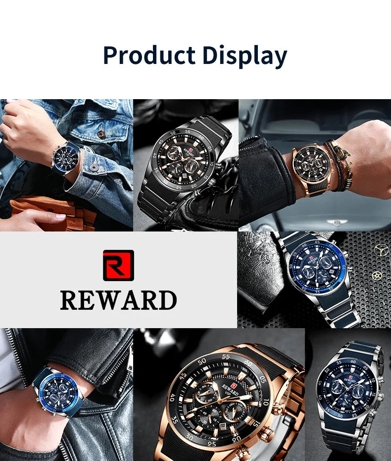 REWARD watches men wrist sport waterproof Luxury brand Silicone Band Quartz Wristwatch Male Watches Fashion Watch Man
