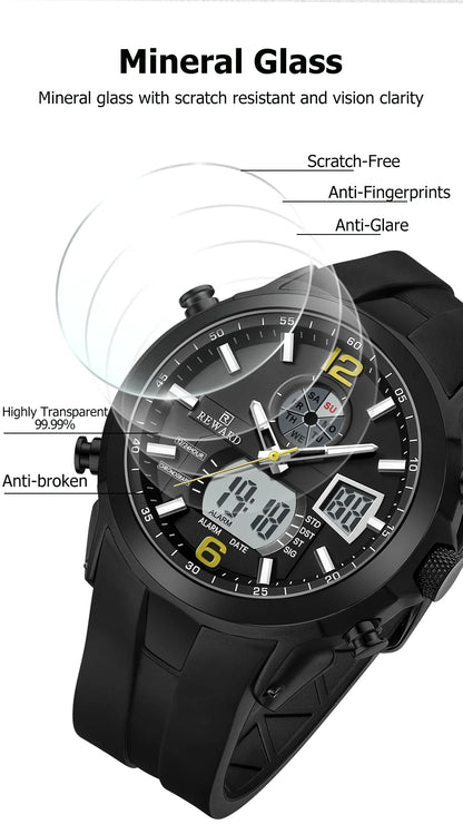 REWARD New digital watches men multi function week date running stopwatch outdoor fashion silicone quartz digital watch