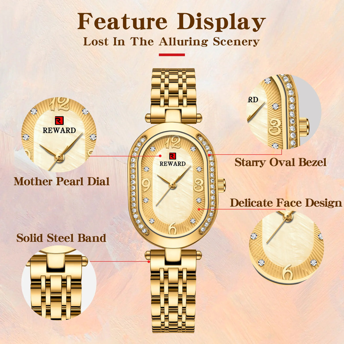 REWARD HOT Sale Women Watches Top Brand Luxury Stainless Steel Strap Wrist watch Female Quartz Ladies Watch Wife For Girl  RD21058L