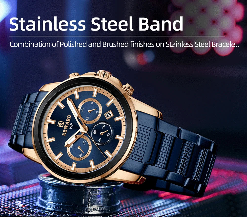 Reward Luxury Three-Eyes Classic Chronograph Quartz Watch Men REWARD Fashion Business Relogio Masculino Elegant