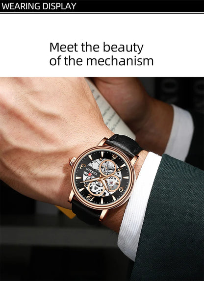 Reward Mechanical Watches Men Oem Luxury Skeleton Leather Band Mens Automatic Watch RD33001M