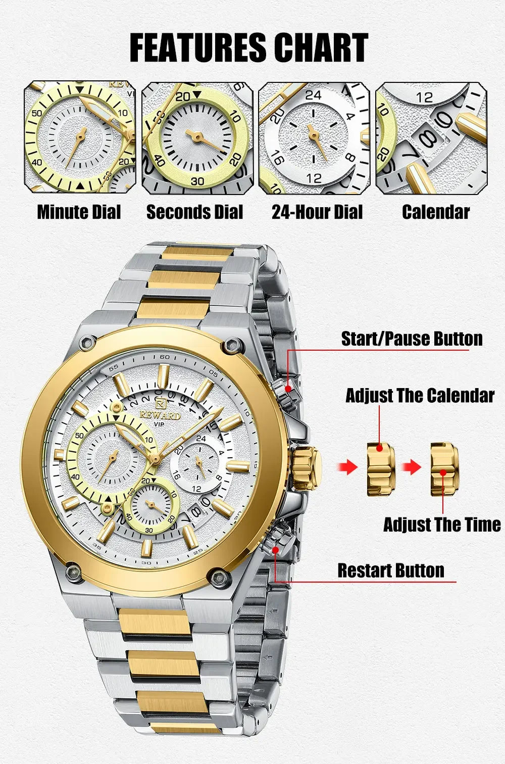 REWARD Watch Men New Arrival High Quality Stainless Steel Luxury Men's Watch