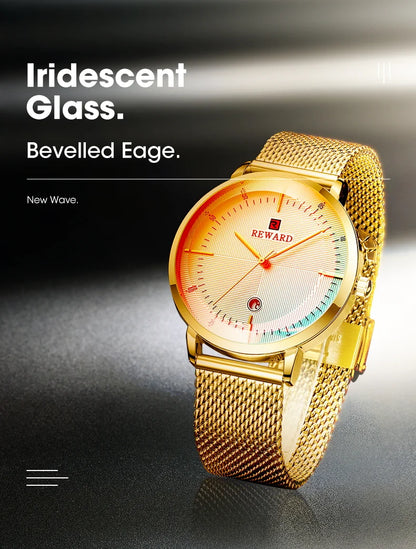 Reward Colorful Laser Changing Glass Men Watch. Featuring a vibrant, color-changing glass and a durable stainless steel strap, this watch is perfect for any sports or outdoor activities, as well as casual and formal occasions.