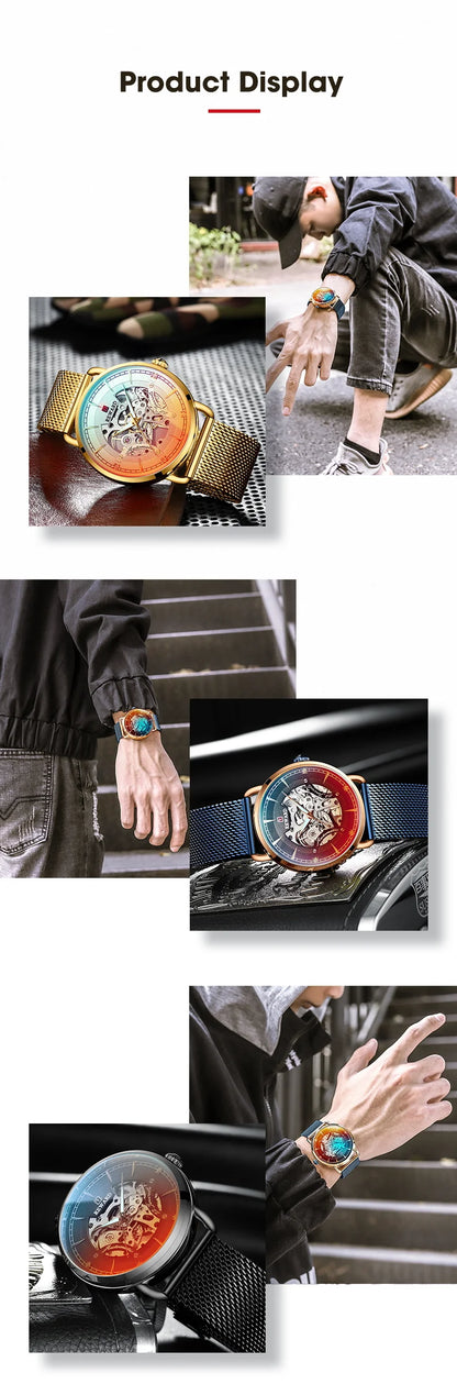 Reward Magic glass quality men stainless steel watches luxury functional automatic oem mechanical watches,RD32002M