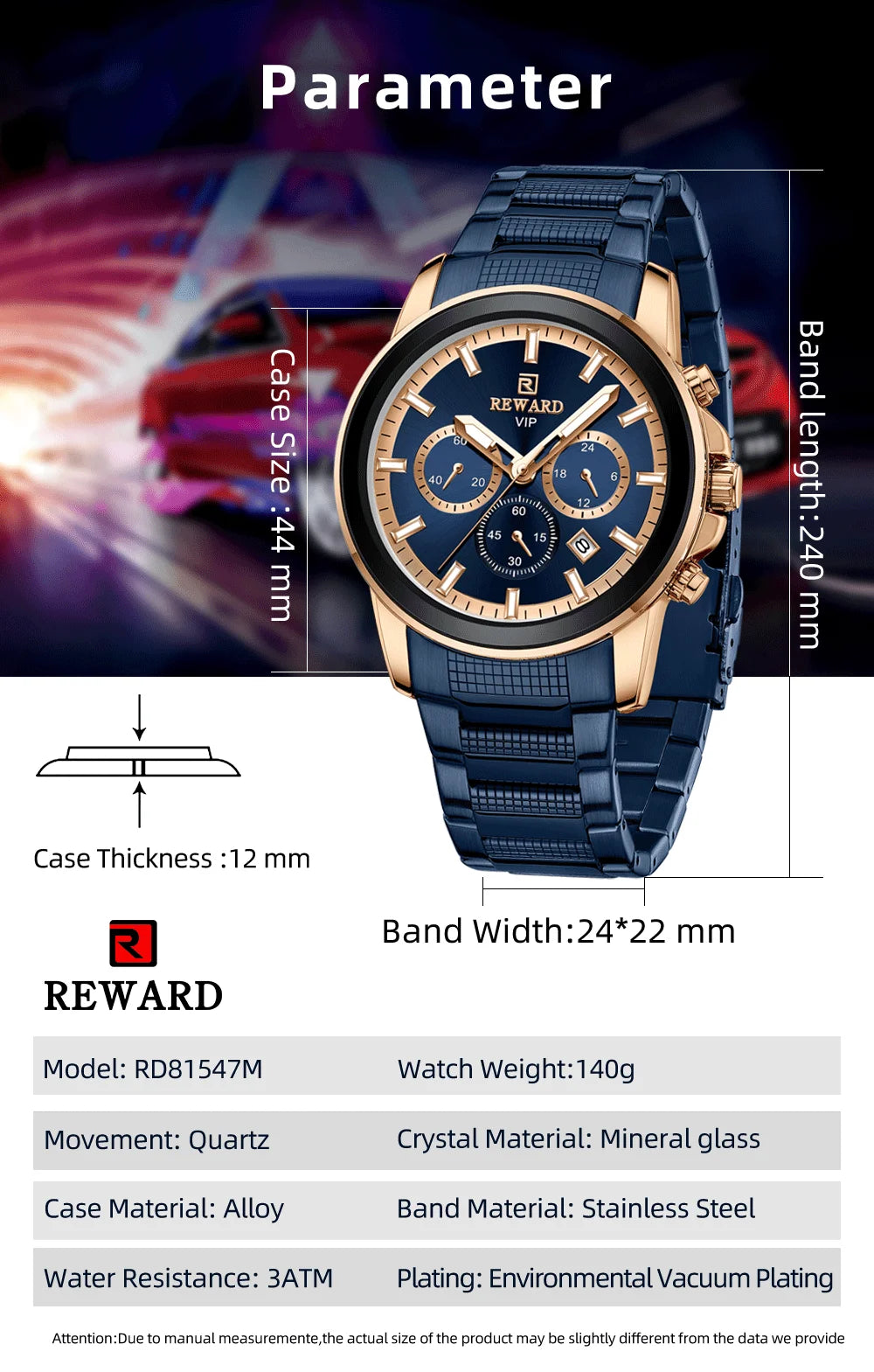 Reward Luxury Three-Eyes Classic Chronograph Quartz Watch Men REWARD Fashion Business Relogio Masculino Elegant
