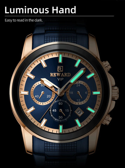 Reward Luxury Three-Eyes Classic Chronograph Quartz Watch Men REWARD Fashion Business Relogio Masculino Elegant