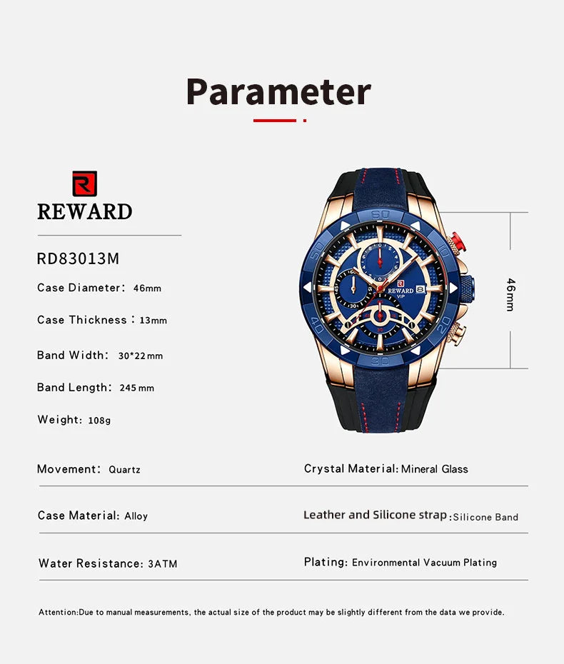 Looking for a stylish and functional watch that can keep up with your active lifestyle? Look no further than our Reward Vip watch RD83013M Sport quartz watch!