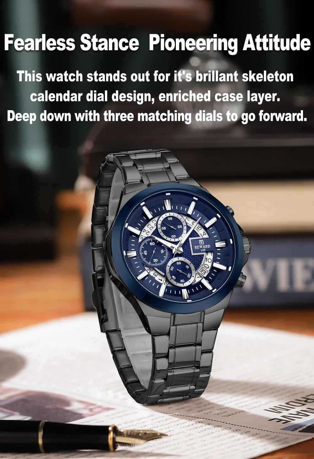 REWARD New Design Quartz Watch High Quality Waterproof Calendar Date Stainless Steel Premium Luxury Mens Wrist Watches Montre