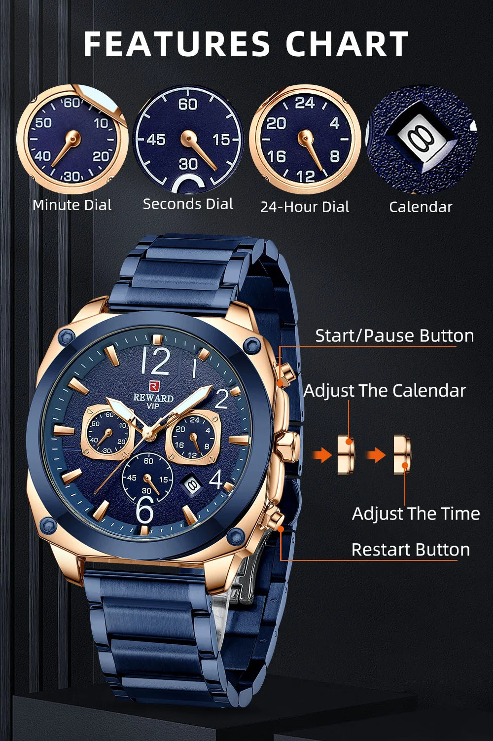 REWARD male luxury watches diving luminous robust day date big man wrist watch factory custom logo Horloge,RD81055M